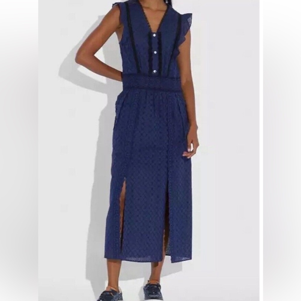 NWT COACH Navy Broderie Anglaise Maxi Lace Eyelet Dress- Size 0 (retail $695)
